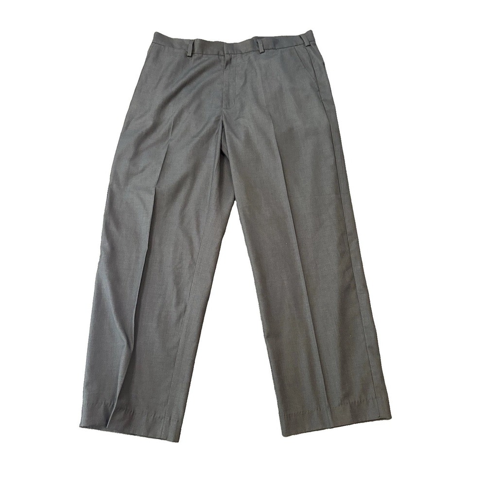 Lands End Flat Front Mens Trouser Pants 37 Classic Business Casual Workwear Gray